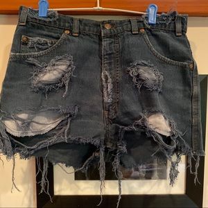 High Rise Ripped Denim Shorts